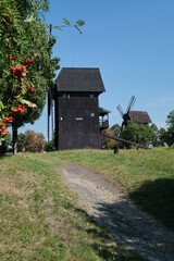 Old wooden windmill for milling grain, situated in Smigiel, called ‘town of windmills’, Greater Poland, Poland