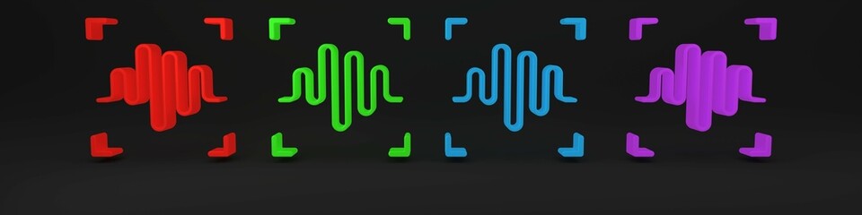 Colorful Voice recognition icon isolated on black background. Voice biometric access authentication for personal identity recognition. Cyber security. Minimalism concept. 3D render illustration