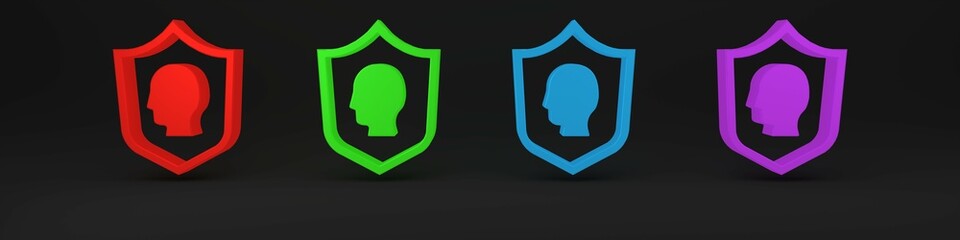 Colorful User protection icon isolated on black background. Secure user login, password protected, personal data protection, authentication. Minimalism concept. 3D render illustration