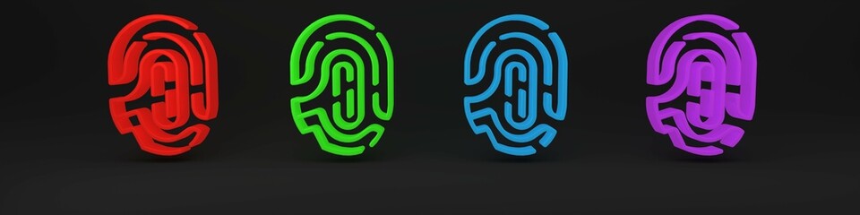 Colorful Fingerprint icon isolated on black background. ID app icon. Identification sign. Touch id. Minimalism concept. 3D render illustration