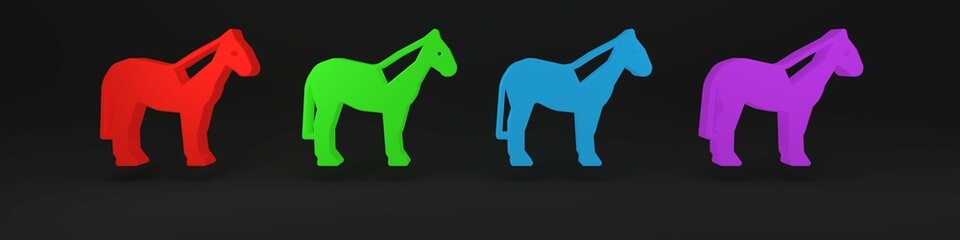 Colorful Horse icon isolated on black background. Animal symbol. Minimalism concept. 3D render illustration