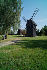 Old wooden windmill for milling grain, situated in Smigiel, called ‘town of windmills’, Greater Poland, Poland