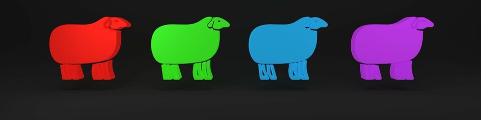 Colorful Sheep icon isolated on black background. Animal symbol. Minimalism concept. 3D render illustration