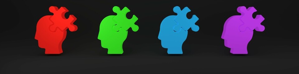 Colorful Solution to the problem in psychology icon isolated on black background. Puzzle. Therapy for mental health. Minimalism concept. 3D render illustration