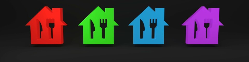 Colorful Online ordering and fast food delivery icon isolated on black background. Minimalism concept. 3D render illustration