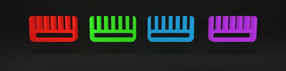 Colorful Hairbrush icon isolated on black background. Comb hair sign. Barber symbol. Minimalism concept. 3D render illustration