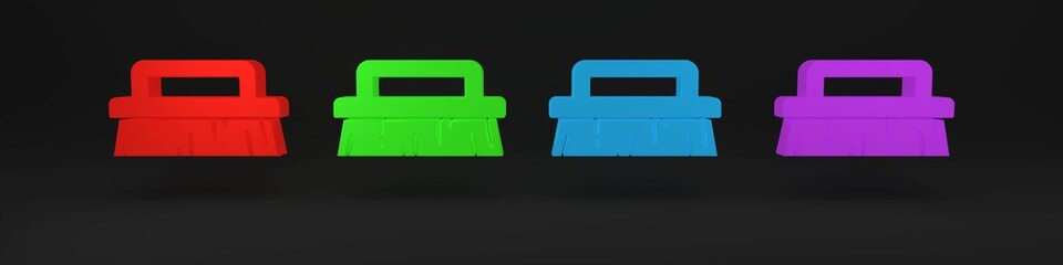 Colorful Brush for cleaning icon isolated on black background. Minimalism concept. 3D render illustration