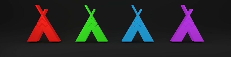 Colorful Traditional indian teepee or wigwam icon isolated on black background. Indian tent. Minimalism concept. 3D render illustration © Vadim
