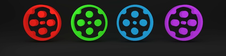 Colorful Revolver cylinder icon isolated on black background. Minimalism concept. 3D render illustration