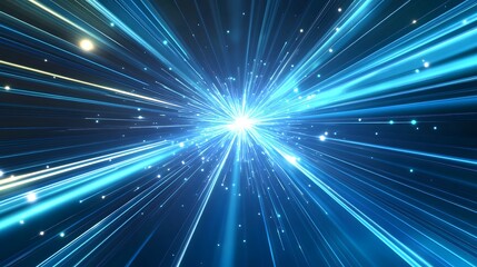 Naklejka premium Blue light speed background with glowing lines, blue abstract technology banner design for digital video and film production, motion graphics or futuristic website template