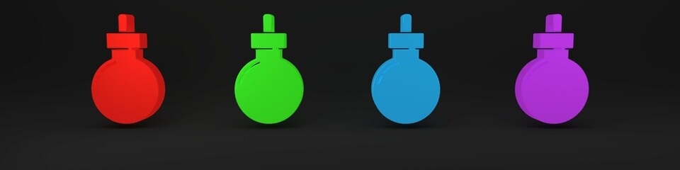 Colorful Bomb ready to explode icon isolated on black background. Happy Halloween party. Minimalism concept. 3D render illustration