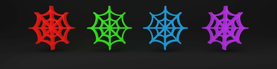 Colorful Spider web icon isolated on black background. Cobweb sign. Happy Halloween party. Minimalism concept. 3D render illustration