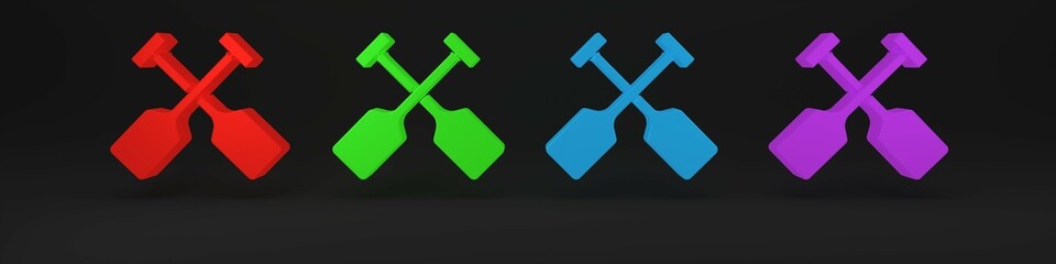 Colorful Paddle icon isolated on black background. Paddle boat oars. Minimalism concept. 3D render illustration