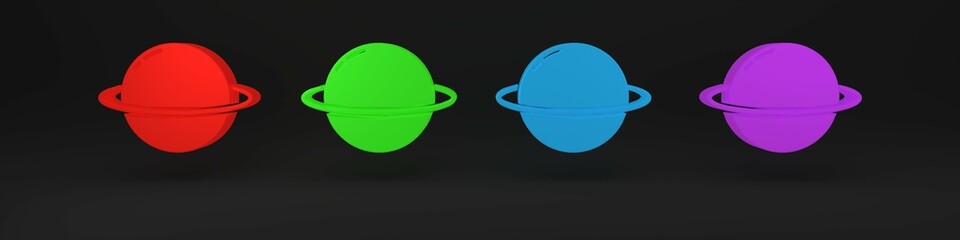 Colorful Planet Saturn with planetary ring system icon isolated on black background. Minimalism concept. 3D render illustration © Vadim