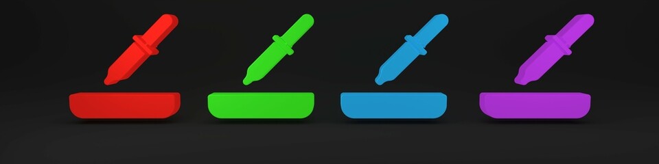 Colorful Pipette icon isolated on black background. Element of medical, cosmetic, chemistry lab equipment. Minimalism concept. 3D render illustration