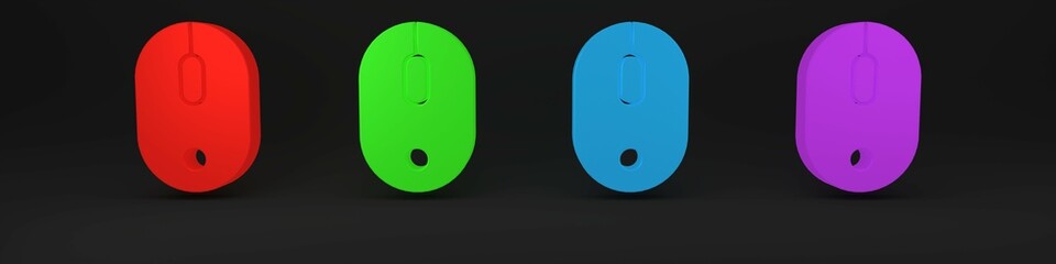 Colorful Computer mouse icon isolated on black background. Optical with wheel symbol. Minimalism concept. 3D render illustration