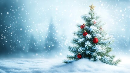 Obraz premium christmas background with fir tree and snow