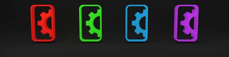 Colorful Software, web development, programming concept icon isolated on black background. Programming language and program code on screen mobile. Minimalism concept. 3D render illustration