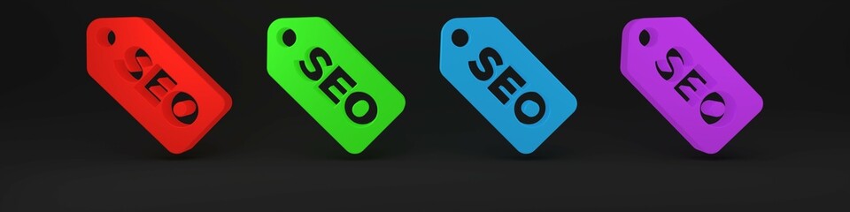 Colorful SEO optimization icon isolated on black background. Minimalism concept. 3D render illustration
