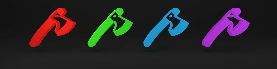 Colorful Wooden axe icon isolated on black background. Lumberjack axe. Minimalism concept. 3D render illustration