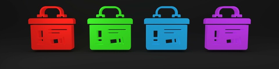 Colorful Military ammunition box with some ammo bullets icon isolated on black background. Minimalism concept. 3D render illustration