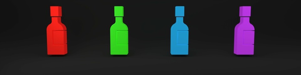 Colorful Champagne bottle icon isolated on black background. Minimalism concept. 3D render illustration