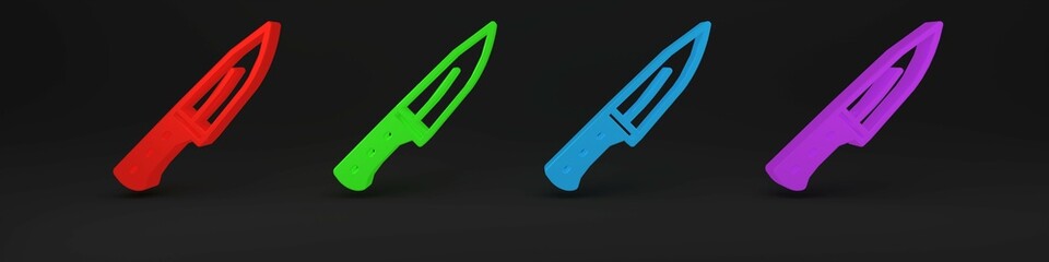 Colorful Meat chopper icon isolated on black background. Butcher knife. Kitchen knife for meat. Butcher knife. Minimalism concept. 3D render illustration