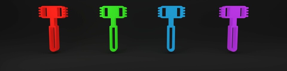 Obraz premium Colorful Kitchen hammer icon isolated on black background. Meat hammer. Minimalism concept. 3D render illustration