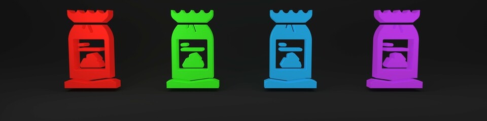 Colorful Barbecue coal bag icon isolated on black background. Minimalism concept. 3D render illustration