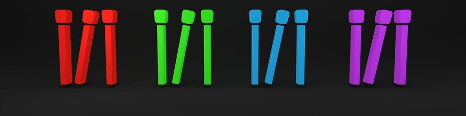 Colorful Matches icon isolated on black background. Minimalism concept. 3D render illustration