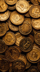 A Treasure Trove of Golden Coins: A Close-Up View of Wealth and Prosperity
