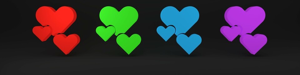 Colorful Heart icon isolated on black background. Romantic symbol linked, join, passion and wedding. Valentine day symbol. Minimalism concept. 3D render illustration