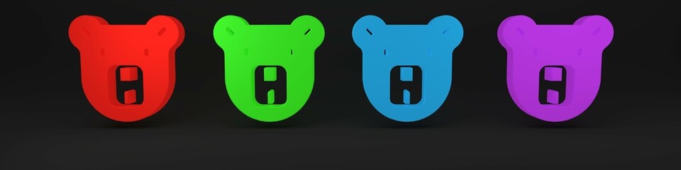 Colorful Bear head icon isolated on black background. Minimalism concept. 3D render illustration