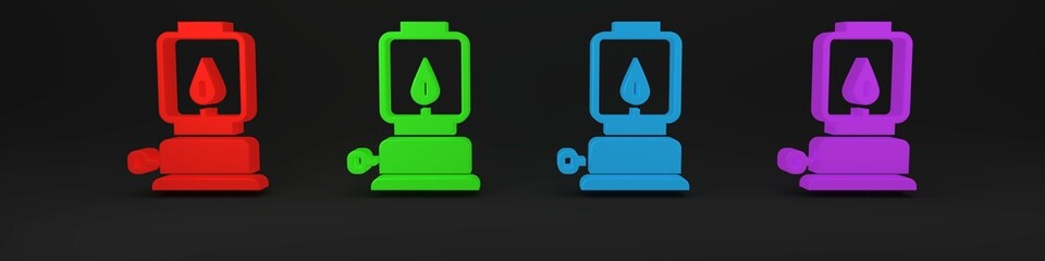 Colorful Camping lantern icon isolated on black background. Happy Halloween party. Minimalism concept. 3D render illustration