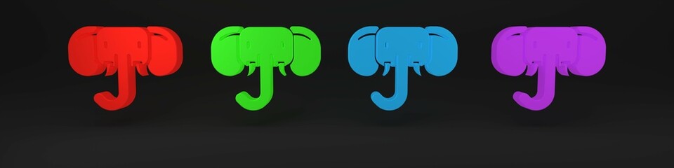 Colorful Elephant icon isolated on black background. Minimalism concept. 3D render illustration