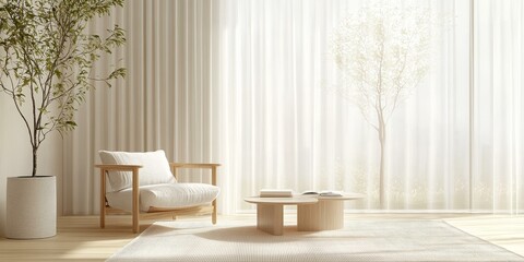 White chair and table in a bright room.