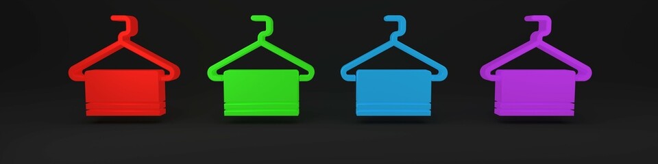 Colorful Towel on hanger icon isolated on black background. Bathroom towel icon. Minimalism concept. 3D render illustration