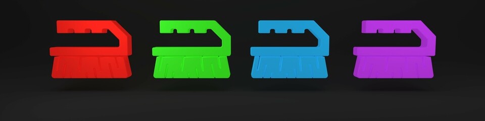 Colorful Brush for cleaning icon isolated on black background. Minimalism concept. 3D render illustration