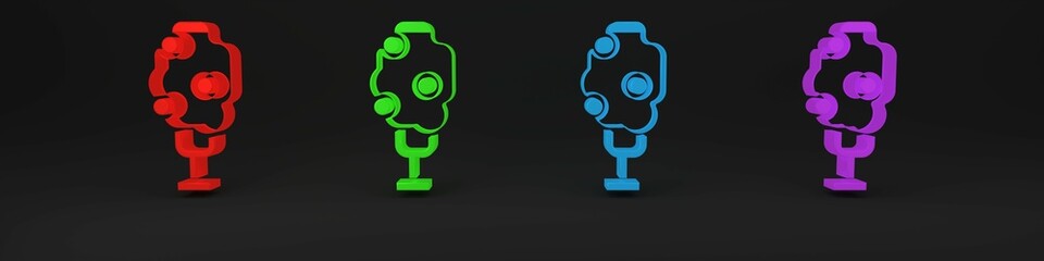 Colorful Tree with apple icon isolated on black background. Agricultural plant. Organic farm product. Gardening theme. Minimalism concept. 3D render illustration