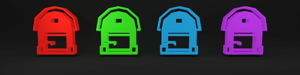 Colorful Farm house icon isolated on black background. Minimalism concept. 3D render illustration