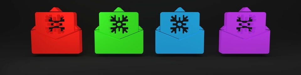 Colorful Christmas postcard icon isolated on black background. Merry Christmas and Happy New Year. Minimalism concept. 3D render illustration
