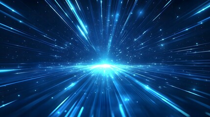 Naklejka premium Blue light speed background with glowing lines, blue abstract technology banner design for digital video and film production, motion graphics or futuristic website template