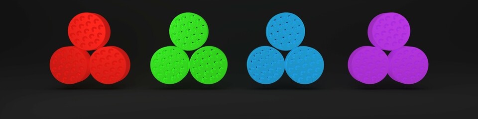 Colorful Golf ball icon isolated on black background. Minimalism concept. 3D render illustration