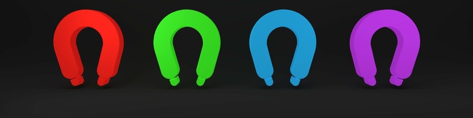 Colorful Sausage icon isolated on black background. Grilled sausage and aroma sign. Minimalism concept. 3D render illustration