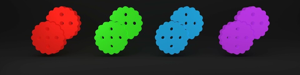 Colorful Cookie or biscuit with chocolate icon isolated on black background. Minimalism concept. 3D render illustration