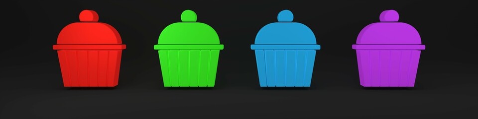 Colorful Cake icon isolated on black background. Happy Birthday. Minimalism concept. 3D render illustration