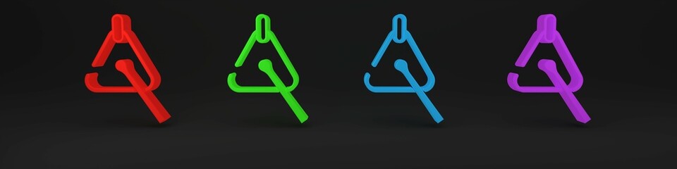 Colorful Triangle musical instrument icon isolated on black background. Minimalism concept. 3D render illustration