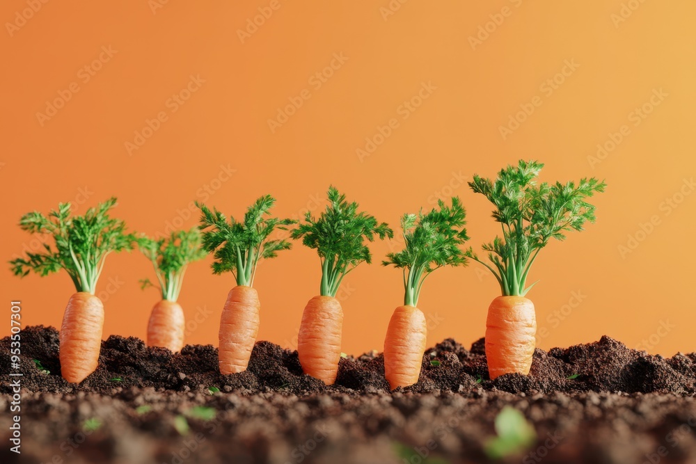 Canvas Prints A row of carrots are planted in the dirt