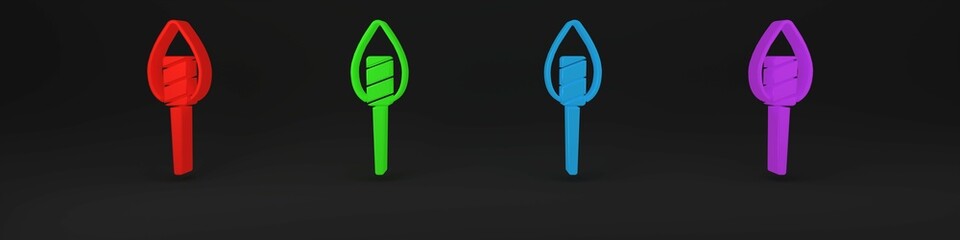 Colorful Torch flame icon isolated on black background. Symbol fire hot, flame power, flaming and heat. Minimalism concept. 3D render illustration