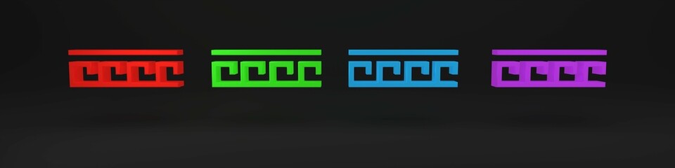 Colorful Ancient Greek pattern icon isolated on black background. Minimalism concept. 3D render illustration